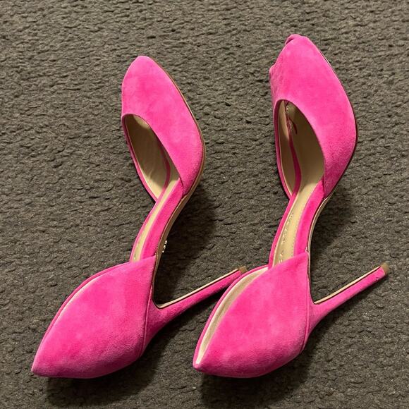 Veronica Beard Gator Suede Peep Toe Pump Heels In Pink - Picture 6 of 11